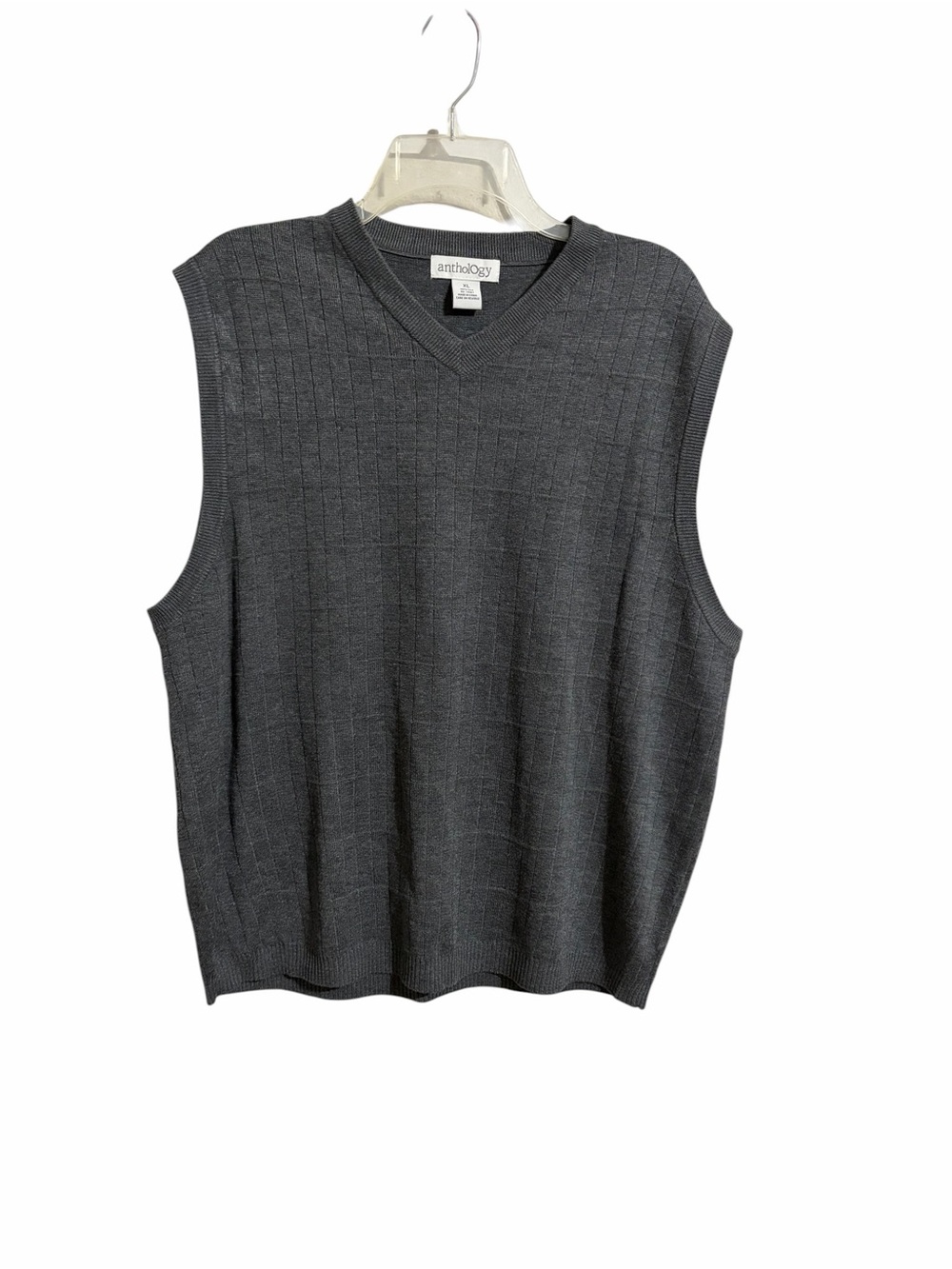 Anthology Men V-Neck Sweater Vest in Charcoal Gray 100% Silk Career SZ XL Office